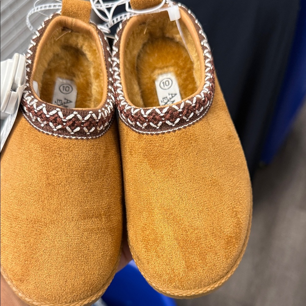 a new day Tan Kids Slippers with Patterned Trim